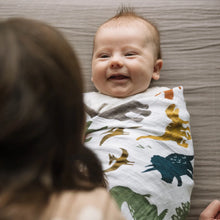 Load image into Gallery viewer, Cotton Muslin Swaddle Blanket - Dino Friends