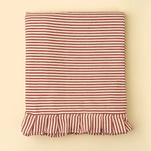 Load image into Gallery viewer, Red Ticking Ruffle Tablecloth - 110"L