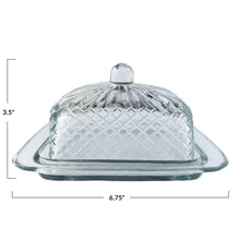 Load image into Gallery viewer, Embossed Glass Butter Dish