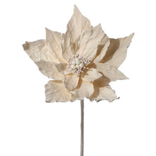 Load image into Gallery viewer, 20" Winter Retreat Wrinkle Poinsettia Stem - Cream
