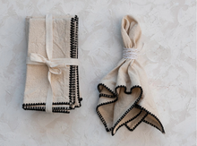 Load image into Gallery viewer, Cotton Napkins w/ Edge Stitching, Natural & Black, Set of 4