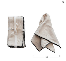 Load image into Gallery viewer, Cotton Napkins w/ Edge Stitching, Natural & Black, Set of 4