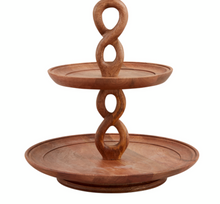 Load image into Gallery viewer, Twisted Handle Wood Tiered Server