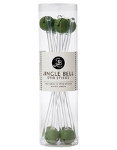 Load image into Gallery viewer, Matte Green Jingle Bell Stir Sticks