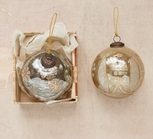 Load image into Gallery viewer, Etched Mercury Glass Ball Ornament 5"