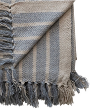 Load image into Gallery viewer, Cotton Blend Throw with Stripes & Fringe