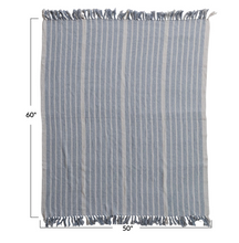 Load image into Gallery viewer, Cotton Blend Throw with Stripes & Fringe