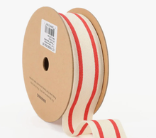 Load image into Gallery viewer, 1 1/2" Cotton Ribbon | "Striped" White/Red | 20 Yard Roll