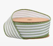 Load image into Gallery viewer, 1 1/2" Wired Ribbon | Green Ticking Stripe | 10 Yard Roll