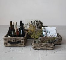 Load image into Gallery viewer, Rattan + Leather Nesting Basket