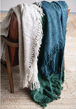 Load image into Gallery viewer, Navy Woven Viscose Throw with Fringe