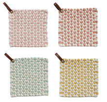 Load image into Gallery viewer, Cotton Crocheted Pot Holder w/ Leather Loop