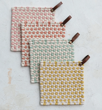 Load image into Gallery viewer, Cotton Crocheted Pot Holder w/ Leather Loop