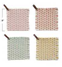 Load image into Gallery viewer, Cotton Crocheted Pot Holder w/ Leather Loop
