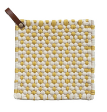 Load image into Gallery viewer, Cotton Crocheted Pot Holder w/ Leather Loop