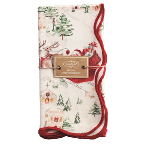 Santa Scene Scallop Napkin Set