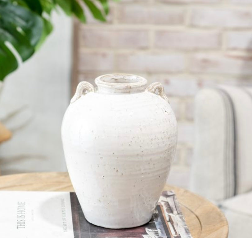 White Ceramic Handle Vase