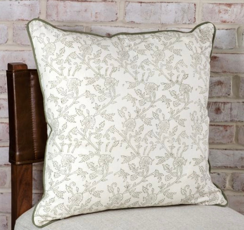 Cream & Olive Budding Stems Pillow