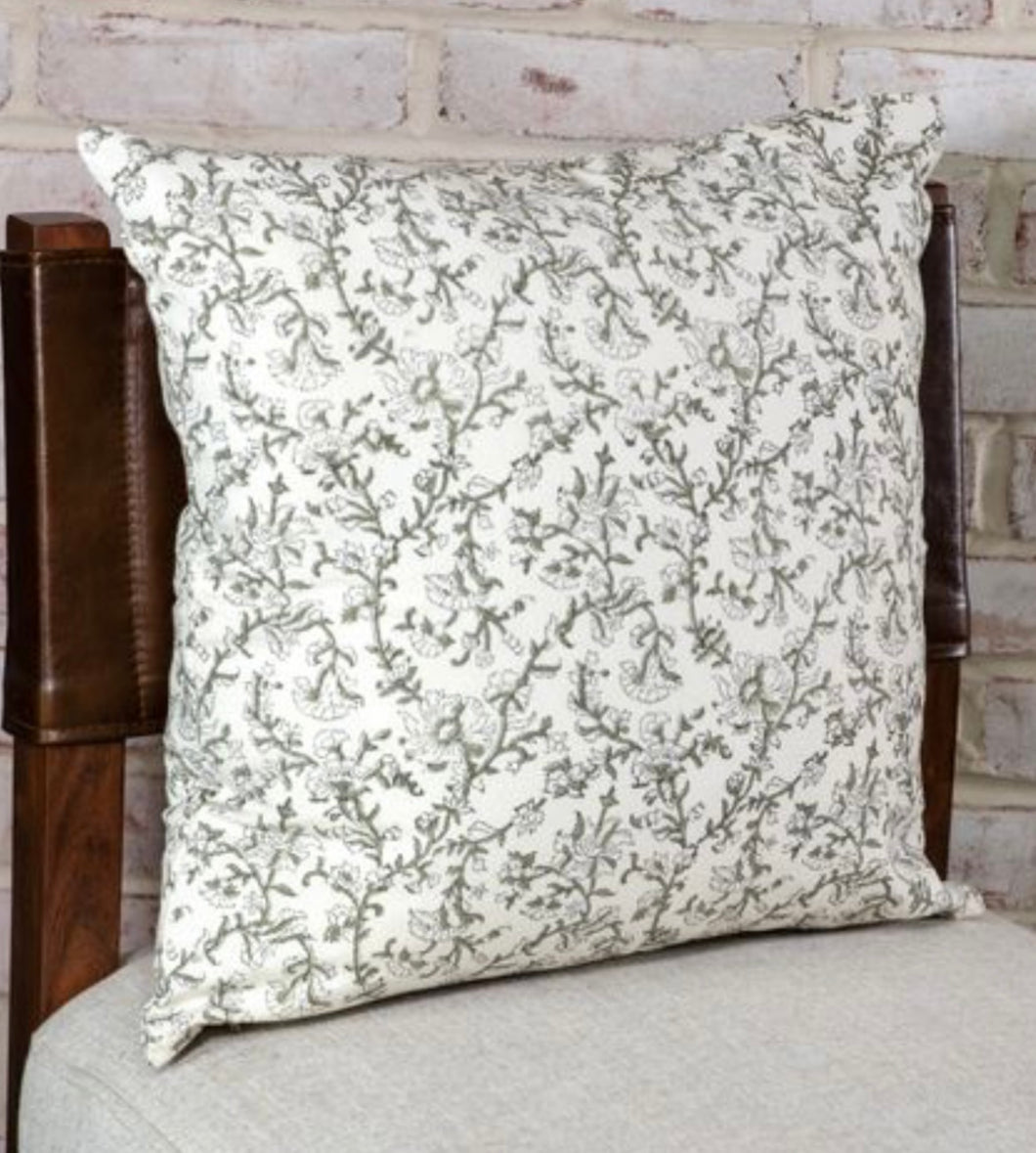 Cream and Sage Blossom Pillow