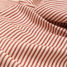 Load image into Gallery viewer, Red Ticking Ruffle Tablecloth - 110"L
