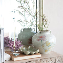 Load image into Gallery viewer, Hand-Painted Stoneware Urn with Flowers
