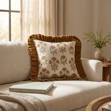 Load image into Gallery viewer, Mustard Cotton Slub Ruffle Pillow

