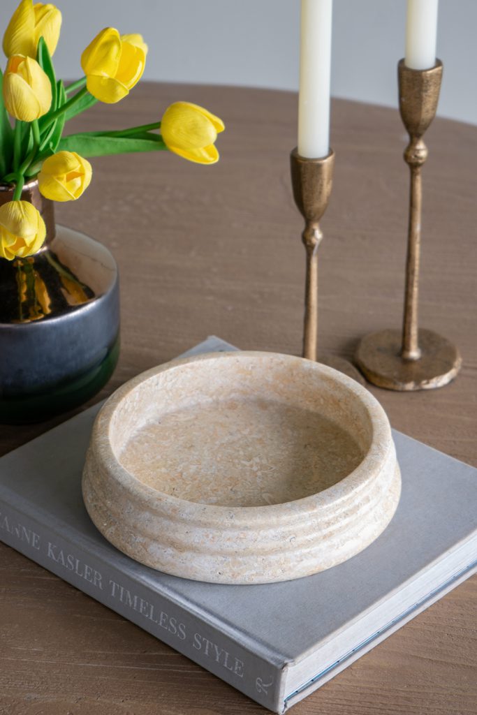 Ribbed Cream Marble Bowl