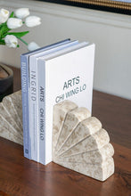 Load image into Gallery viewer, Fan Shaped Cream Marble Bookend Set
