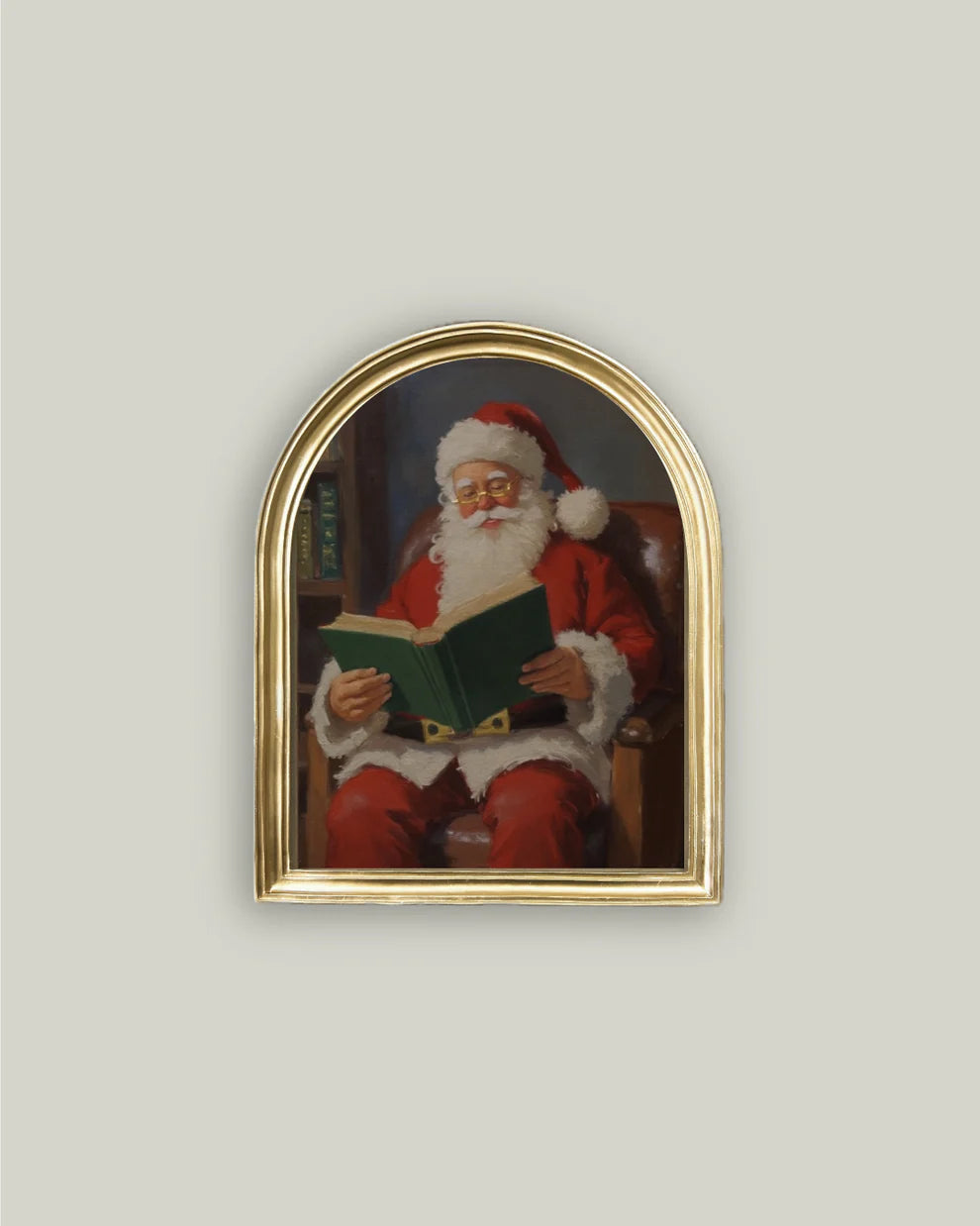 Reading Santa in Arched Frame