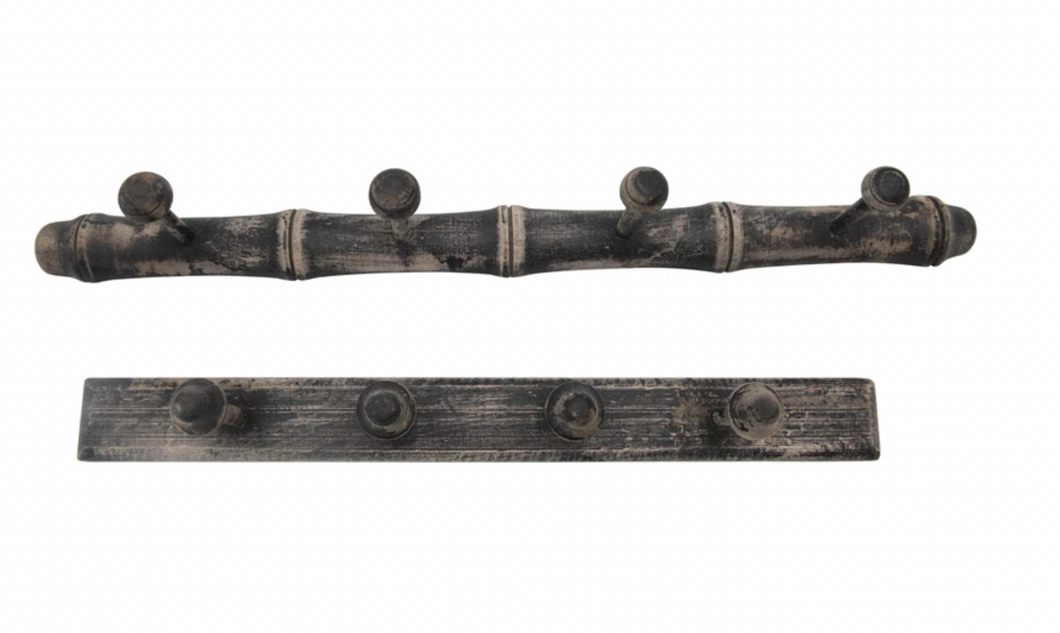 Distressed Black Wood Wall Hooks