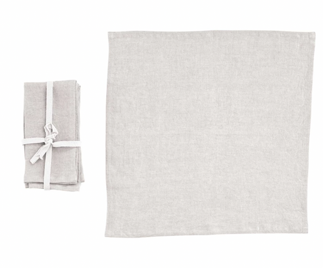 Square Stonewashed Linen Napkins- Ivory