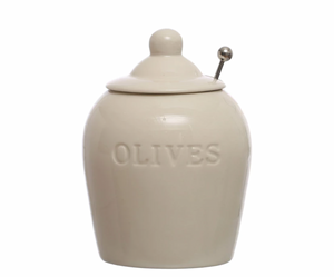 Stoneware Olive Jar with Spoon