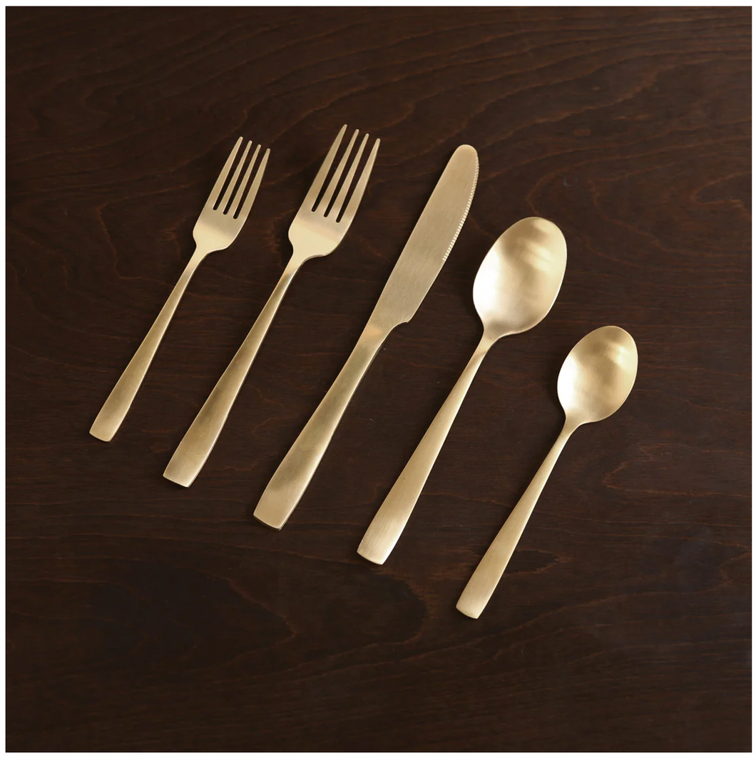Stainless Flatware Set of 5 (Full Brushed Champagne Gold)