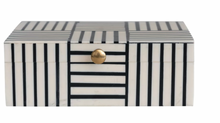 Load image into Gallery viewer, Resin Box w/ Striped Block Pattern &amp; Gold Knob, Black &amp; White
