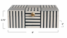 Load image into Gallery viewer, Resin Box w/ Striped Block Pattern &amp; Gold Knob, Black &amp; White
