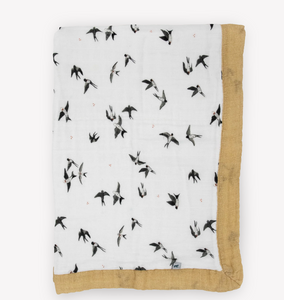 Organic Cotton Muslin Baby Quilt - Swallows