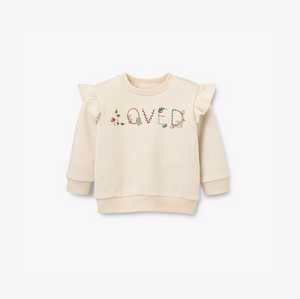 "Loved" Flutter Sleeve Pullover