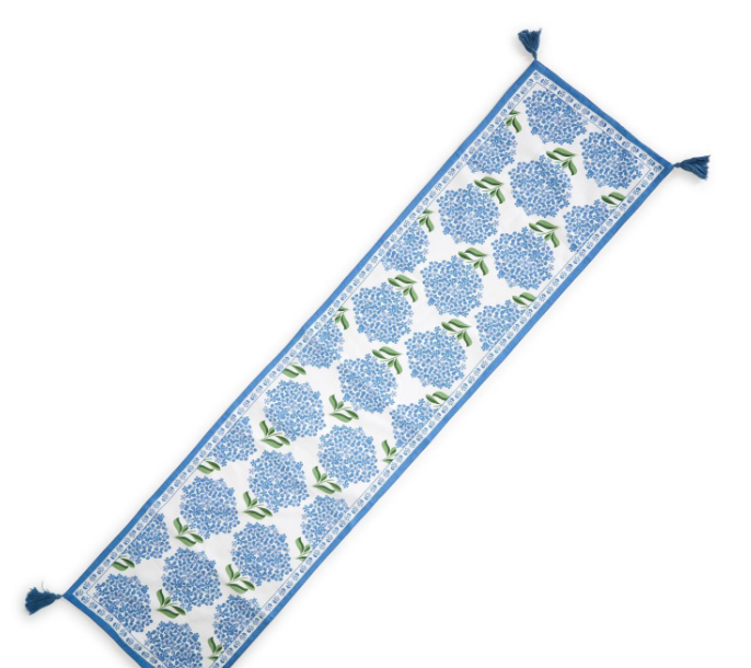 Hydrangea Table Runner with Tassel Accents