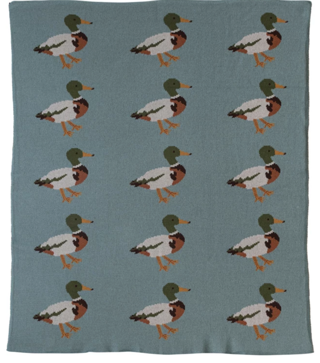 Cotton Knit Baby Blanket w/ Ducks