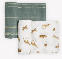 Load image into Gallery viewer, Muslin Swaddle Blanket 2 Pack - Animal Crackers
