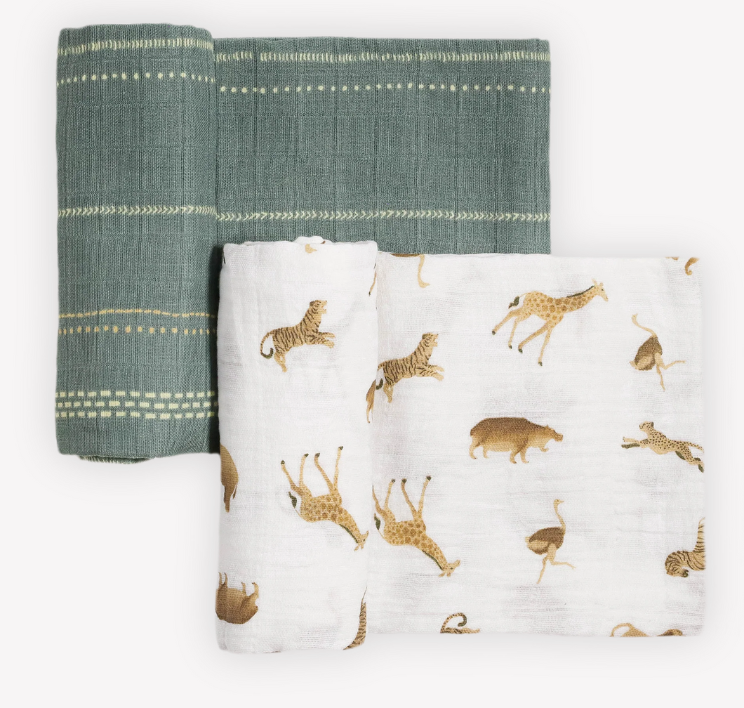 Muslin Swaddle Blanket 2 Pack - Animal Crackers
