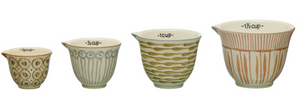 Hand-Painted Stoneware Measuring Cups w/ Patterns, Multi Color, Set of 4