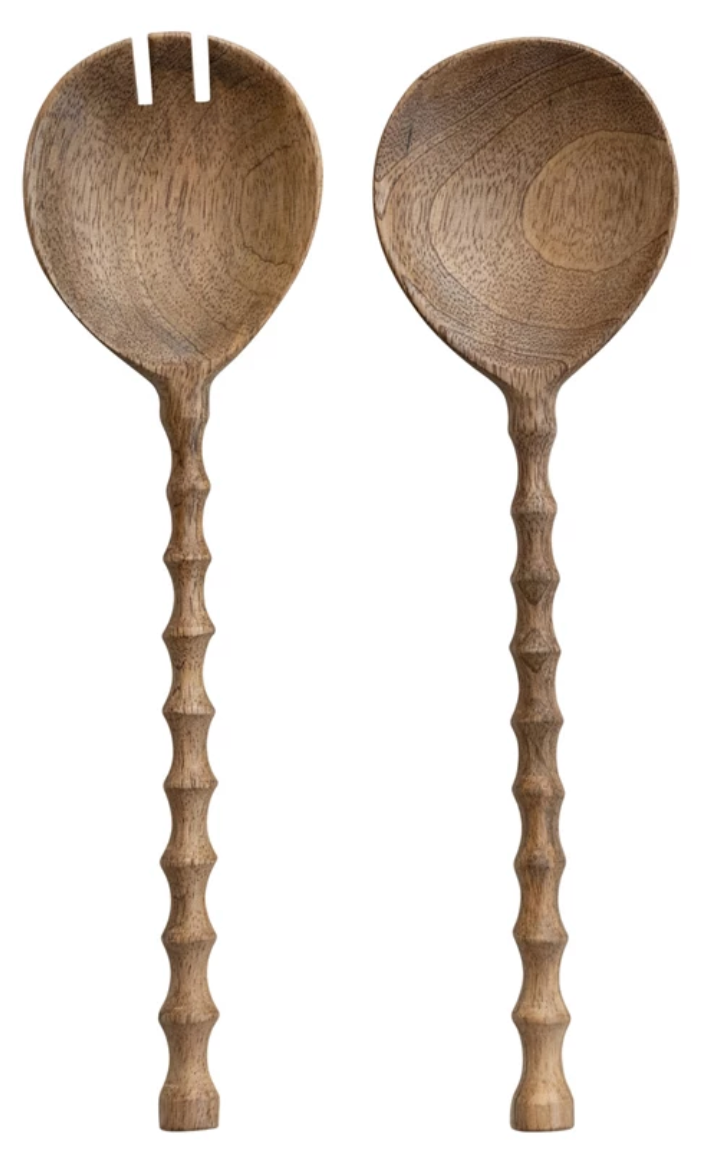 Mango Wood Salad Servers with Carved Handles