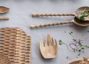 Mango Wood Salad Servers with Carved Handles