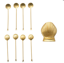 Load image into Gallery viewer, Stainless Steel Appetizer Picks in Shell Shaped Holder
