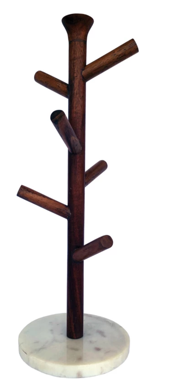 Mango Wood & Marble Mug Rack