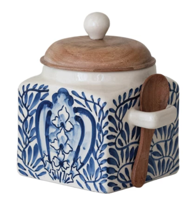 Stoneware Canister with Lid & Spoon