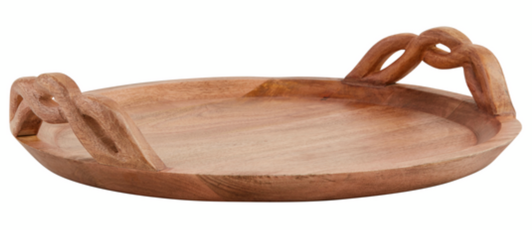 Twisted Handle Wood Tray