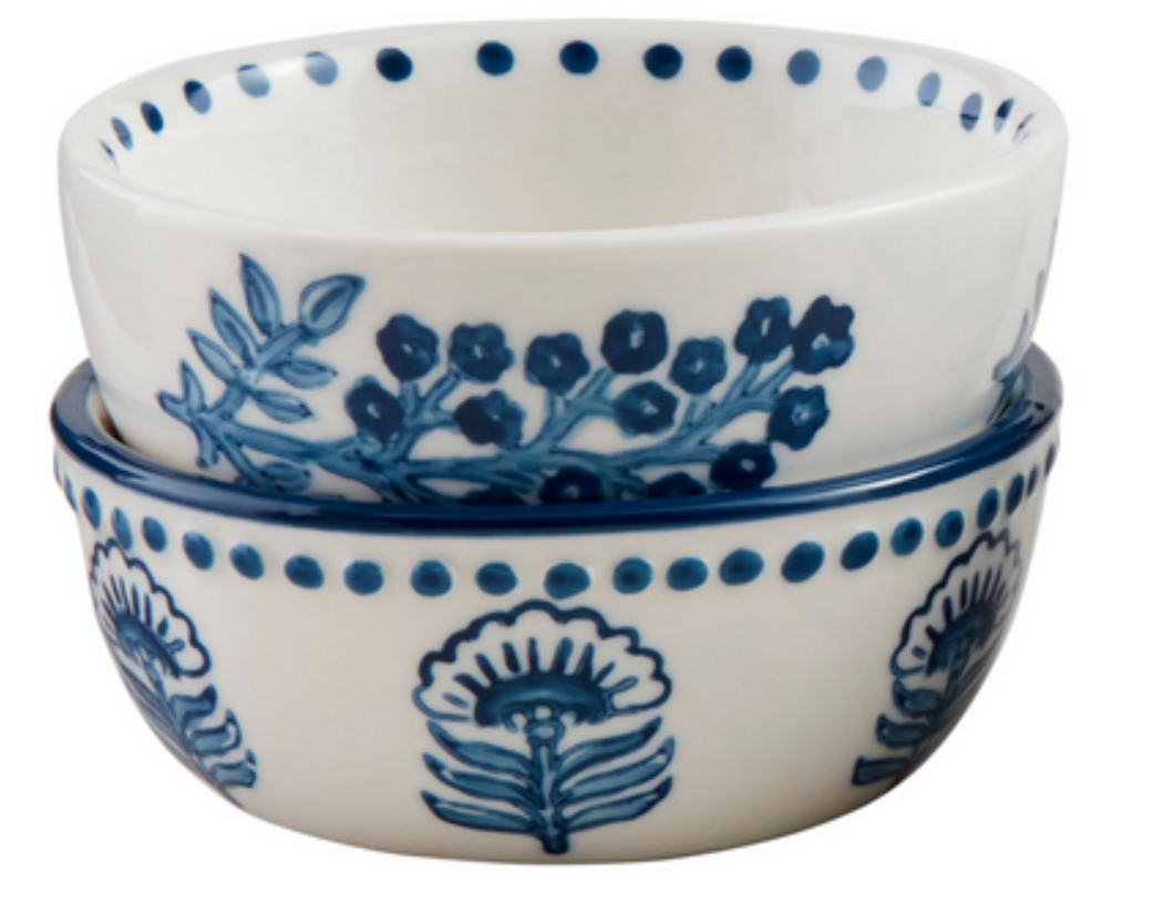Dotted Blue Floral Tidbit Bowls