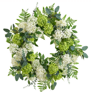 26" Snowball/Fern Wreath  Green Cream